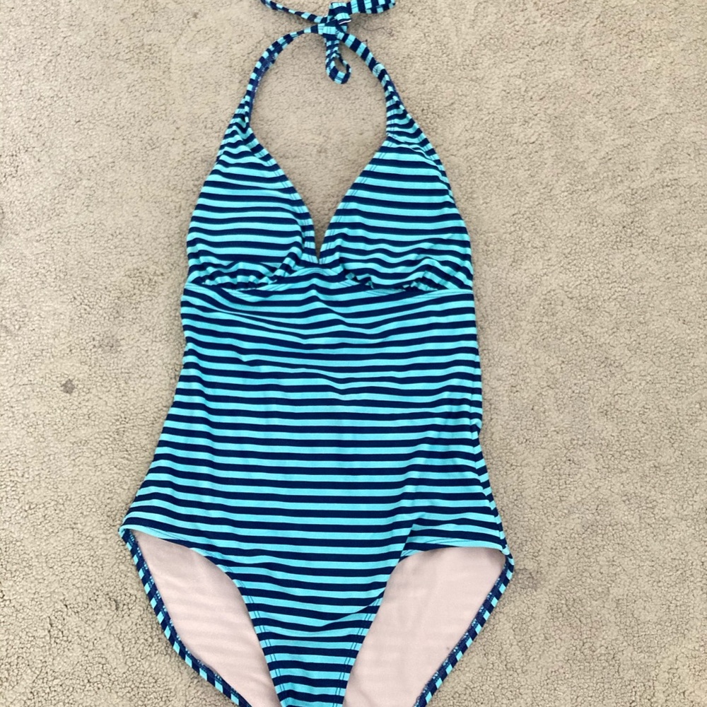 GREEN/BLUE ONE-PIECE OPEN-BACK BATHING SUIT S